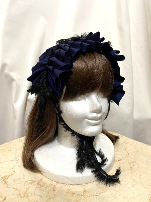 【MARBLE】マーブル フリンジリボンフリルヘッドドレス 青紺