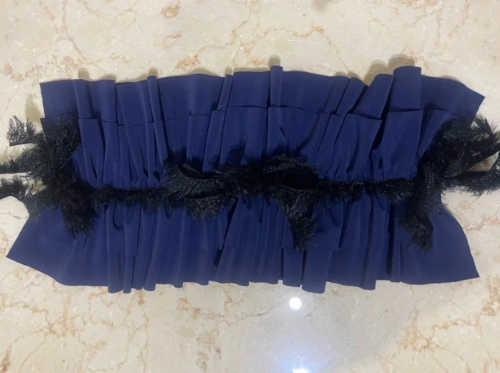 【MARBLE】マーブル フリンジリボンフリルヘッドドレス 青紺