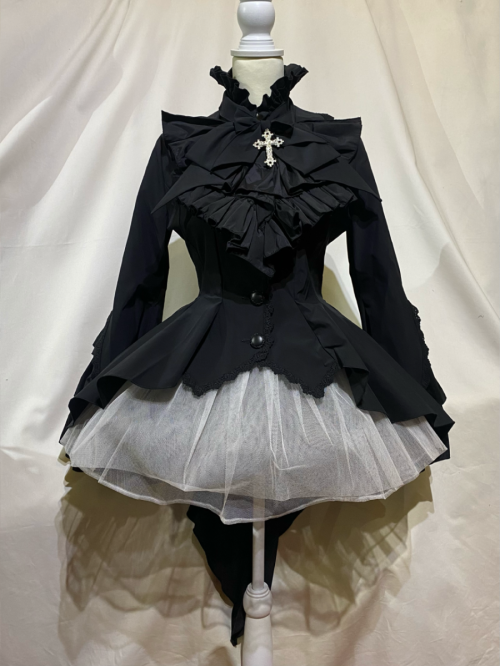 【MARBLE】マーブル ボリュームタイ付きブラウス付き風ジャケット:黒◆L〜LLサイズ◆