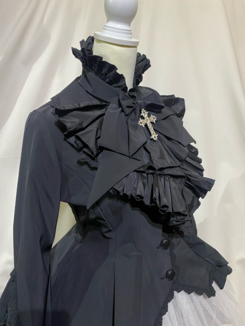 【MARBLE】マーブル ボリュームタイ付きブラウス付き風ジャケット:黒◆L〜LLサイズ◆