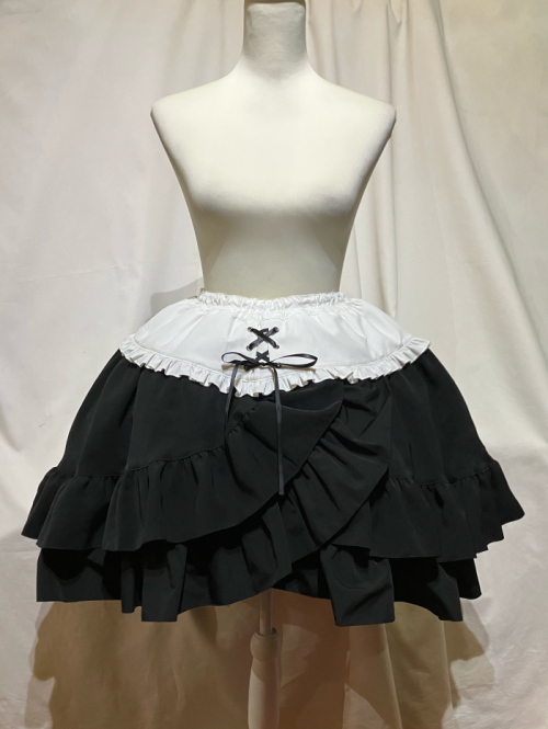 【MARBLE】マーブル 編み上げ巻きフリルスカート:白黒