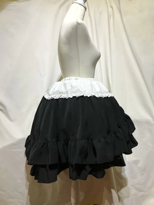 【MARBLE】マーブル 編み上げ巻きフリルスカート:白黒◆L〜LLサイズ◆
