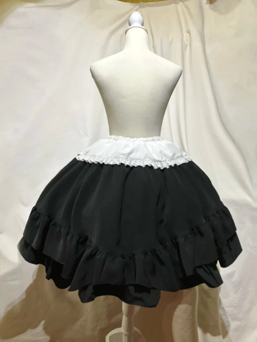 【MARBLE】マーブル 編み上げ巻きフリルスカート:白黒◆L〜LLサイズ◆