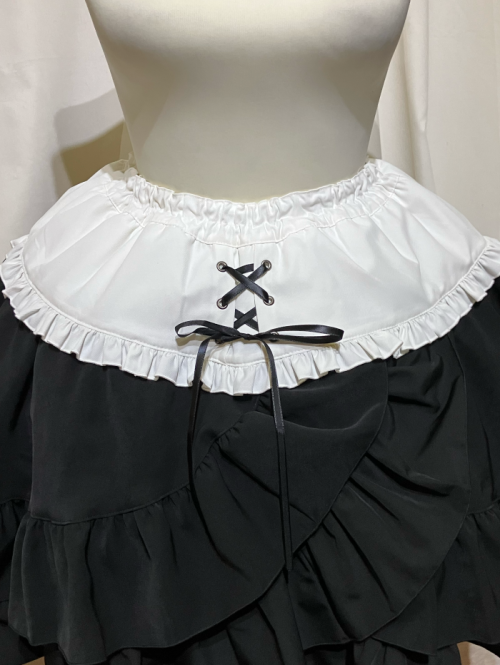 【MARBLE】マーブル 編み上げ巻きフリルスカート:白黒◆L〜LLサイズ◆