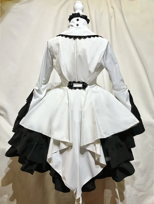 【MARBLE】マーブル 編み上げ巻きフリルスカート:白黒◆L〜LLサイズ◆