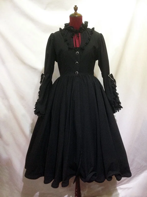 【MARBLE】マーブル ロングサーキュラーフェミニンコート:黒