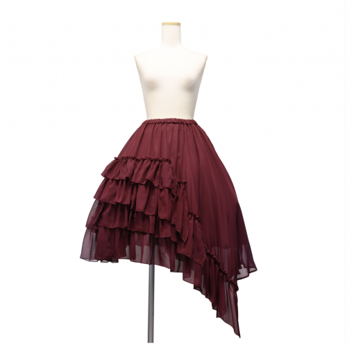 【Sheglit】シェグリット アシンメトリーフリルスカート ボルドー