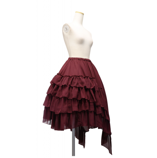 【Sheglit】シェグリット アシンメトリーフリルスカート ボルドー