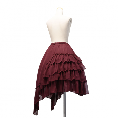 【Sheglit】シェグリット アシンメトリーフリルスカート ボルドー