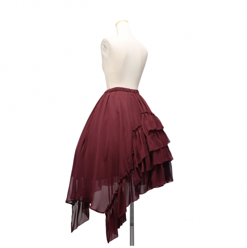 【Sheglit】シェグリット アシンメトリーフリルスカート ボルドー