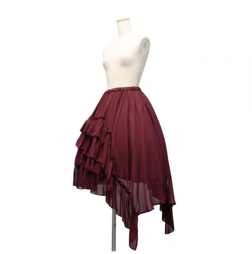 【Sheglit】シェグリット アシンメトリーフリルスカート ボルドー