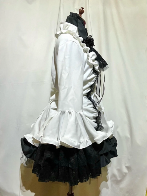 【MARBLE】マーブル リボンデコレーション・クラシックタイ付きサイドタックドレスワンピース:白黒×黒チュール