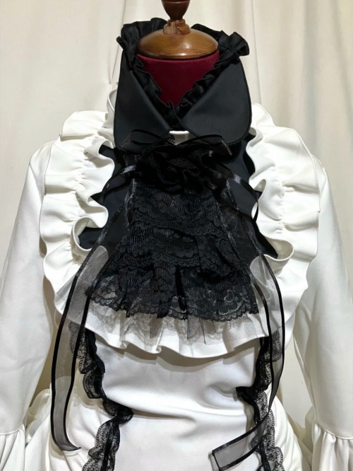 【MARBLE】マーブル リボンデコレーション・クラシックタイ付きサイドタックドレスワンピース:白黒×黒チュール