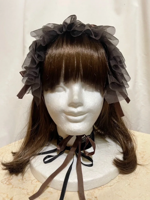 【MARBLE】マーブル フリンジリボンフリルヘッドドレス 茶チュール