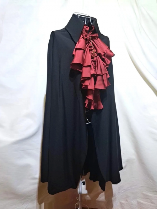 【MARBLE】マーブル ボリュームタイ付きロングマント:黒×赤