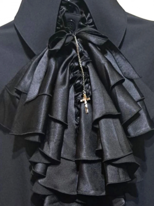 【MARBLE】マーブル ボリュームタイ付きロングマント:紺×黒