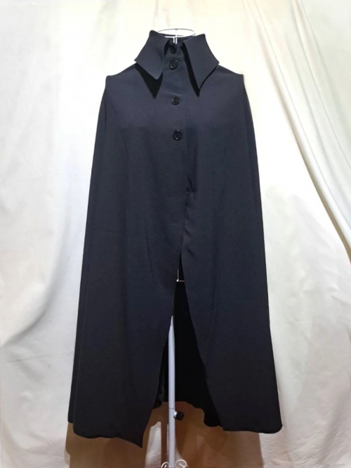 【MARBLE】マーブル ボリュームタイ付きロングマント:紺×黒