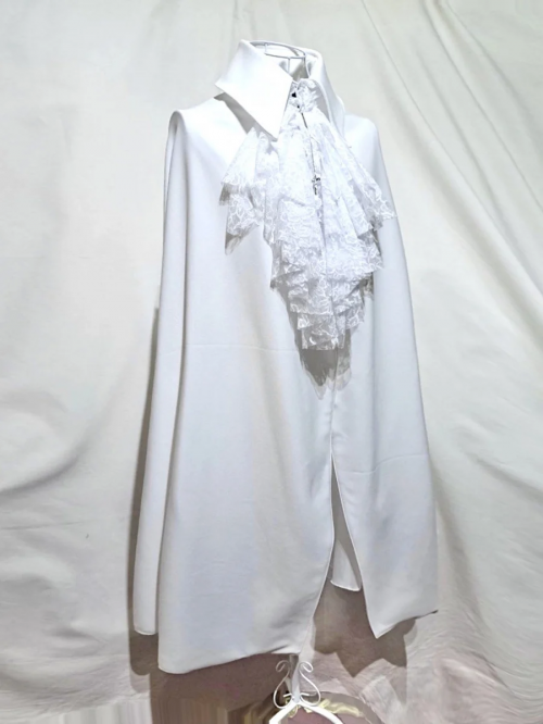 【MARBLE】マーブル ボリュームタイ付きロングマント:白ニット×白レース