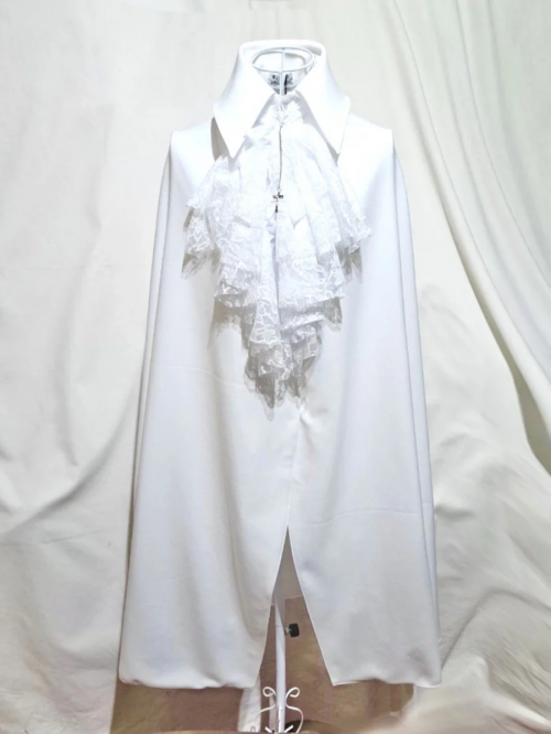 【MARBLE】マーブル ボリュームタイ付きロングマント:白ニット×白レース