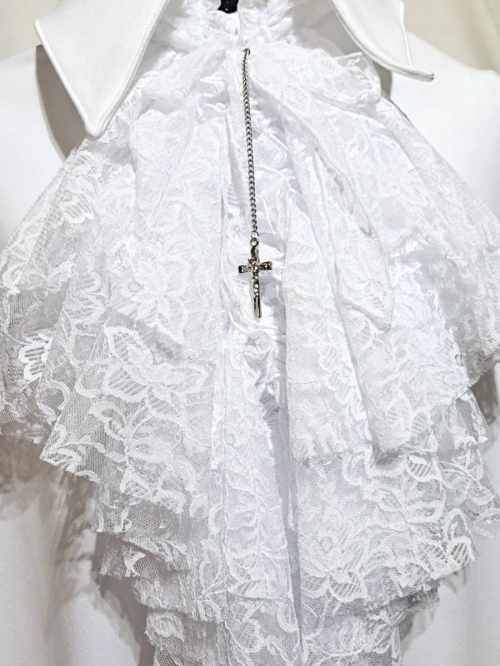 【MARBLE】マーブル ボリュームタイ付きロングマント:白ニット×白レース