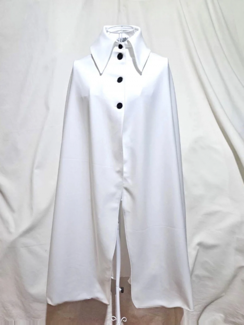 【MARBLE】マーブル ボリュームタイ付きロングマント:白ニット×白レース