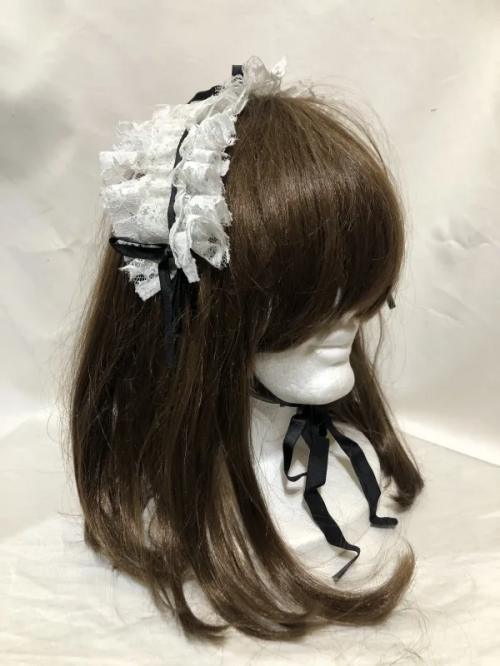 【MARBLE】マーブル 総レースボリュームフリルヘッドドレス(小):白レース×黒リボン