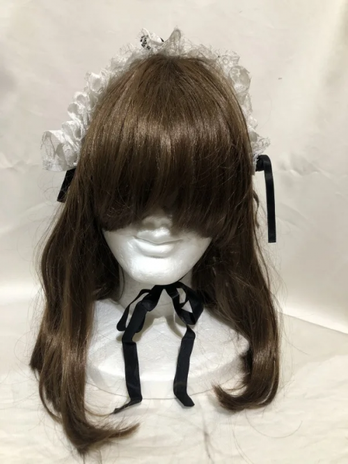 【MARBLE】マーブル 総レースボリュームフリルヘッドドレス(小):白レース×黒リボン