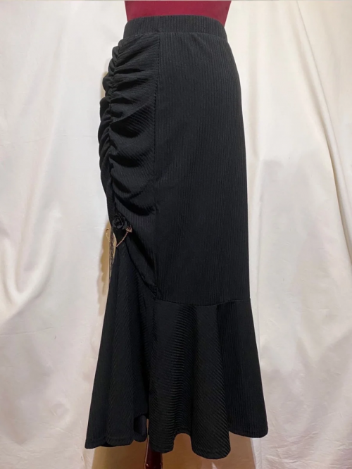 【MARBLE】マーブル バラブローチチェーン付きマーメイドロングスカート