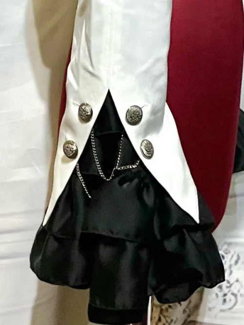 【MARBLE】マーブル エンブレムチェーン付き姫袖ショートジャケット:白×黒フリル