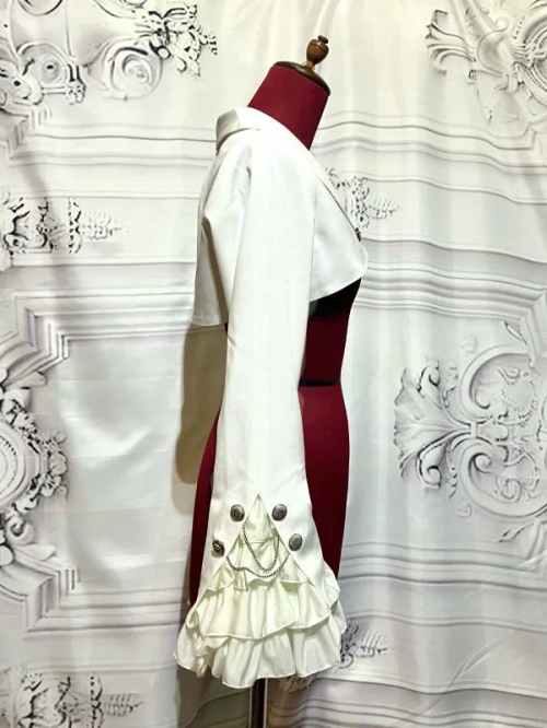 【MARBLE】マーブル エンブレムチェーン付き姫袖ショートジャケット:白×白フリル