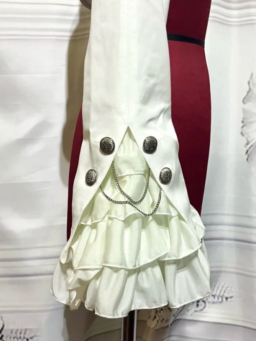 【MARBLE】マーブル エンブレムチェーン付き姫袖ショートジャケット:白×白フリル