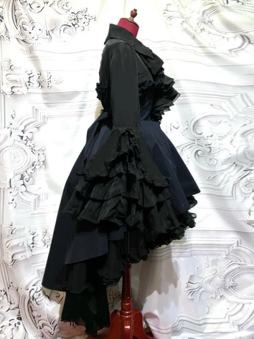 【MARBLE】マーブル ドレープタイ付きゴシックエレガンスブラウスワンピース:黒×紺