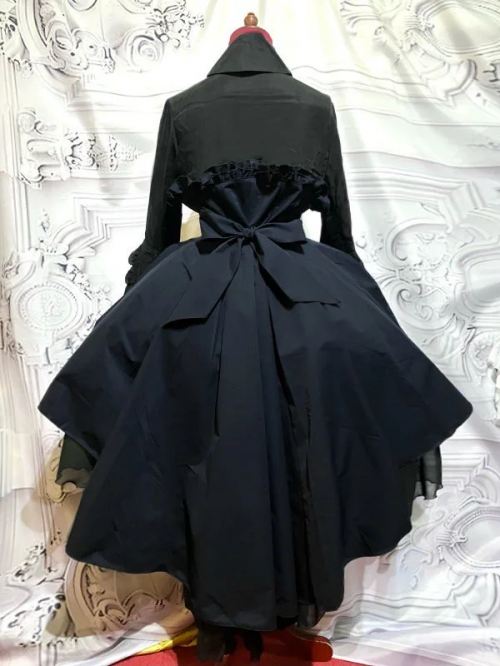 【MARBLE】大理石★SALE不适用★带褶裥的哥特式优雅衬衫连衣裙:黑色×藏青色LL尺寸