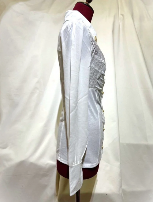 【MARBLE】マーブル 2wayドレープタイ付きブラウス:白×ゴールド白パールチェーン