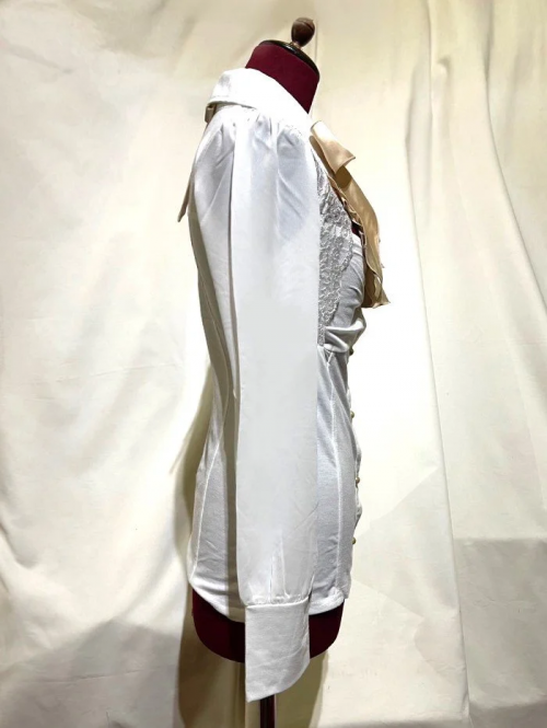 【MARBLE】マーブル 2wayドレープタイ付きブラウス:白×ベージュタイ