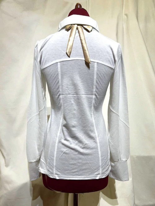 ◆Lサイズ◆【MARBLE】マーブル 2wayドレープタイ付きブラウス:白×ベージュタイ