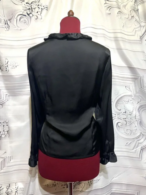 【MARBLE】マーブル ◆L〜LLサイズ◆ゴシック調チェーンブローチ付きダブルフリルブラウス