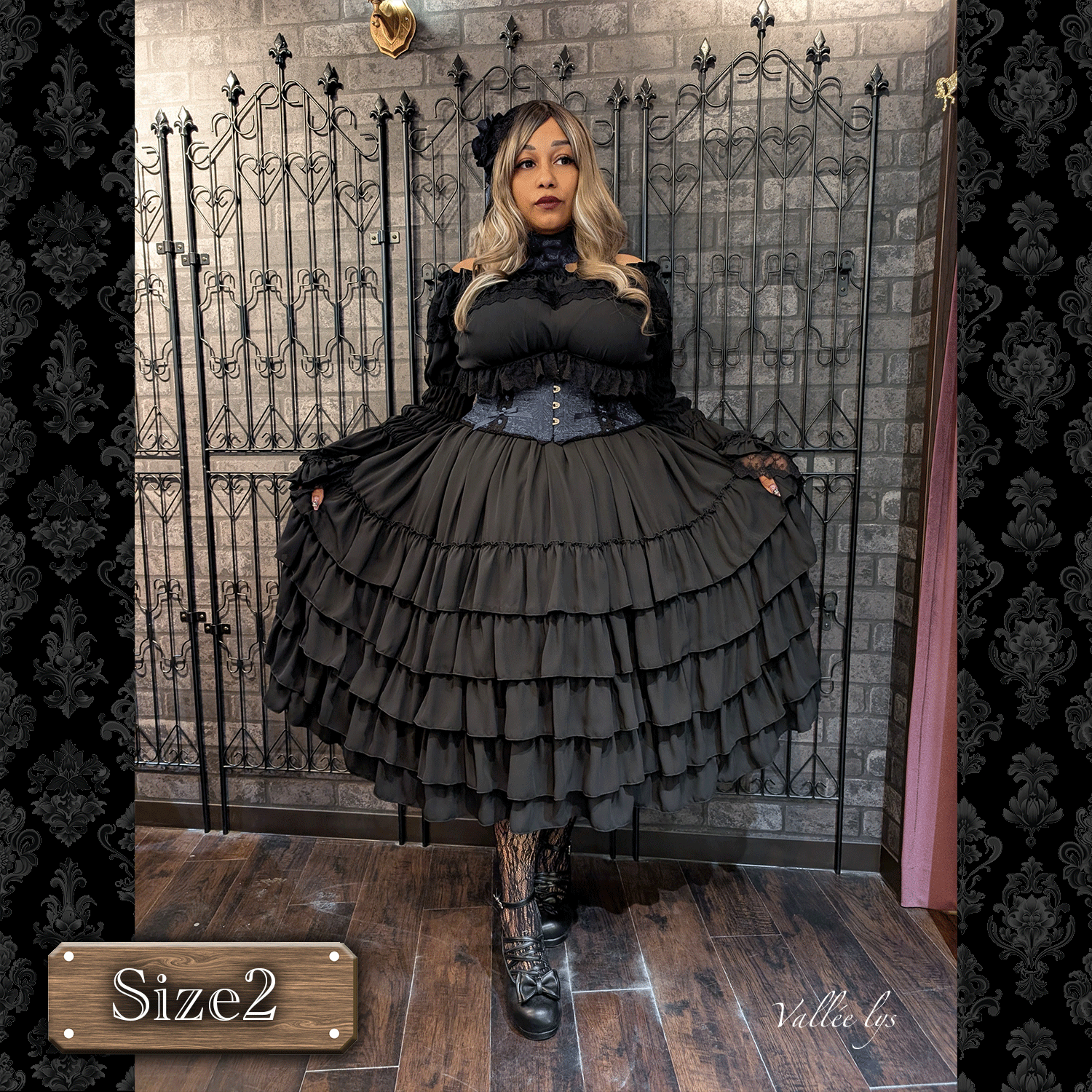 【Vallée lys】ヴァレリス Fleur de Brume Corset ホワイト/ピンク/ボルドー/ネイビー/ブラック PlusSize