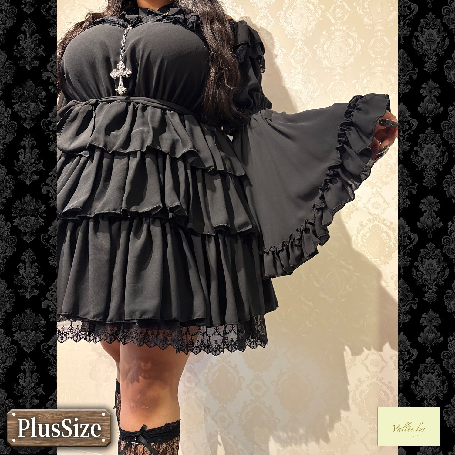 【Vallée lys】ヴァレリス ★ご予約受付中★ CoquelicotDress ホワイト/ボルドー/パープル/ネイビー/ブラック プラスサイズ