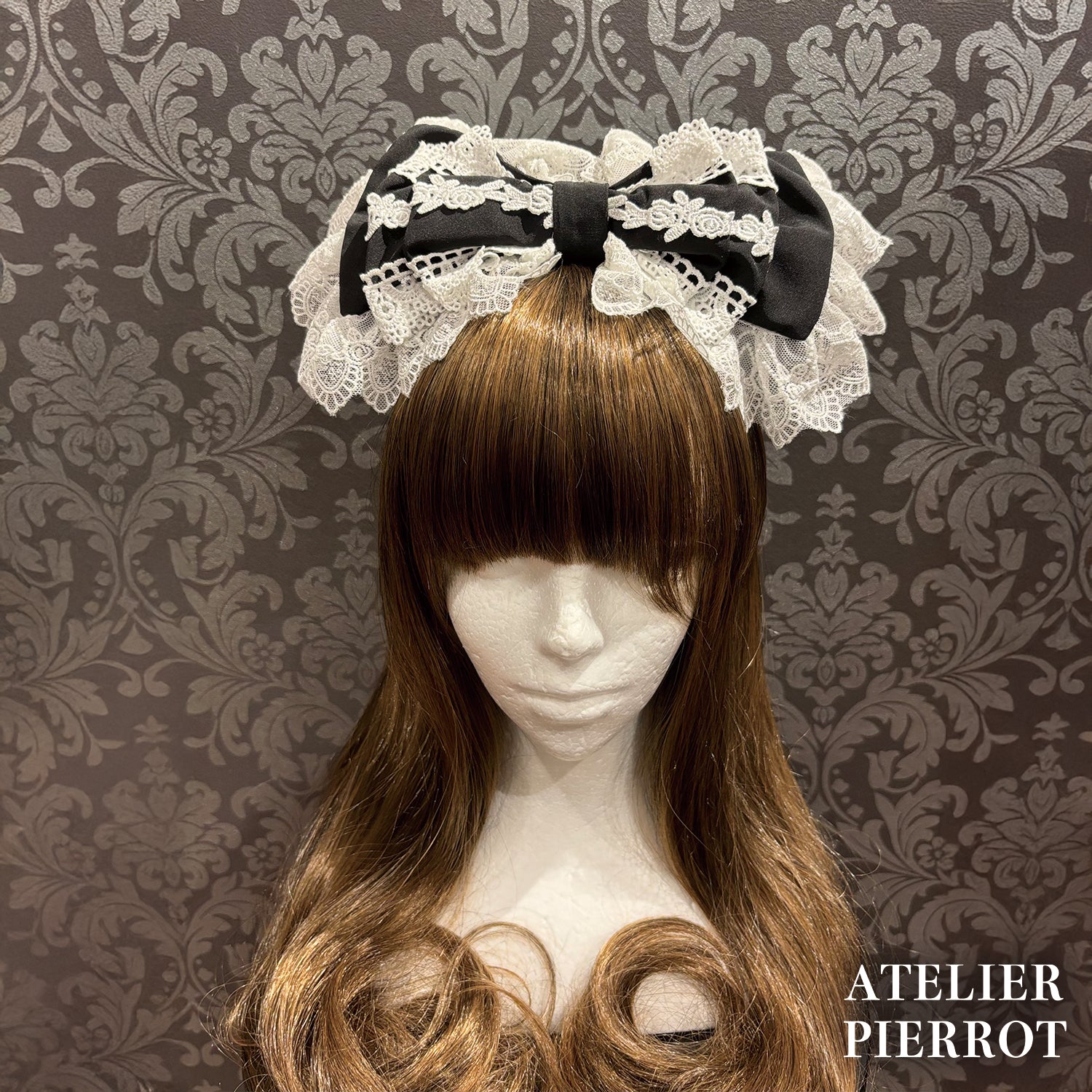 【ATELIER PIERROT】 Sweet Lace Ribbon Headband ホワイト/ボルドー/ブラック×ホワイト/ブラック