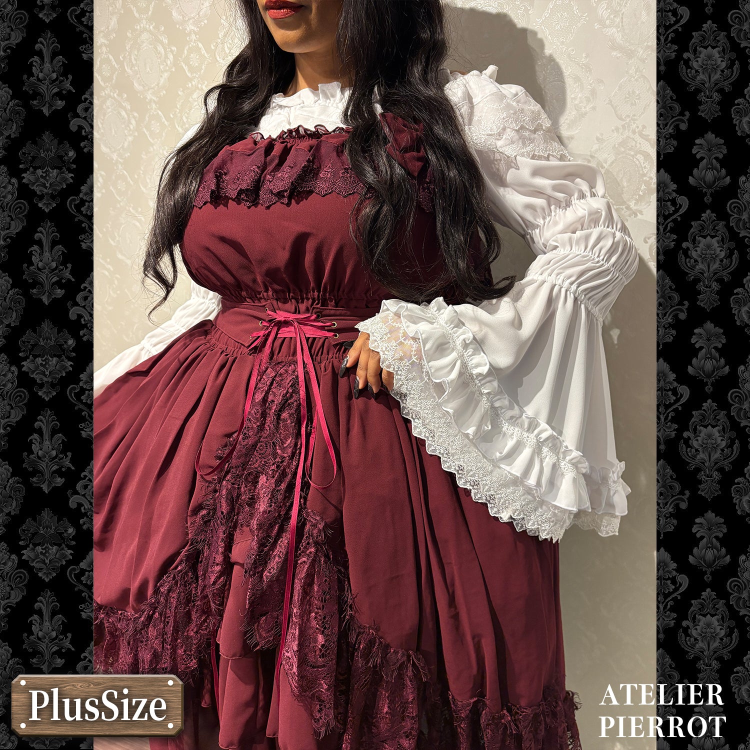 【ATELIER PIERROT】 ★ご予約受付中★ Cathedral Veil Jumper Skirt ホワイト/ボルドー/パープル/ネイビー/ブラック プラスサイズ