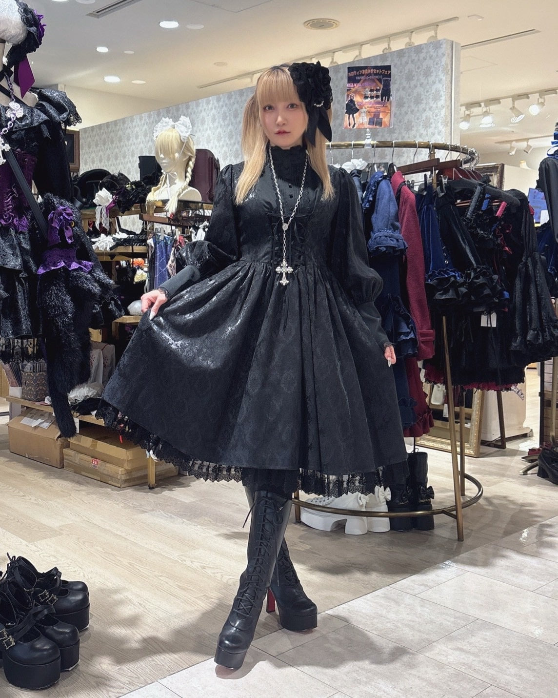 【ATELIER PIERROT】 Victorian Reverie Dress ホワイト/ボルドー/ネイビー/ブラック