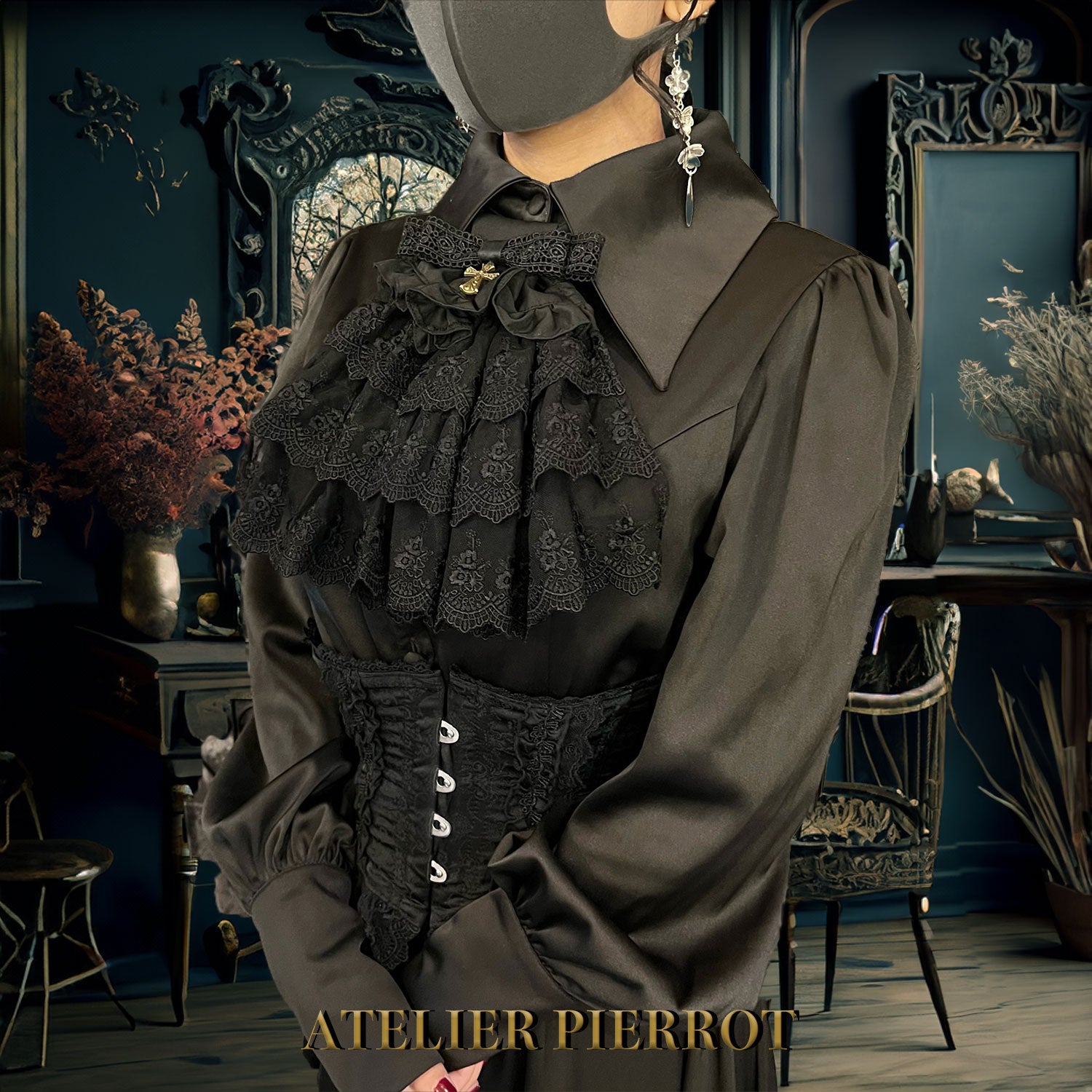 【ATELIER PIERROT】 Royal Lace Jabot White/Black