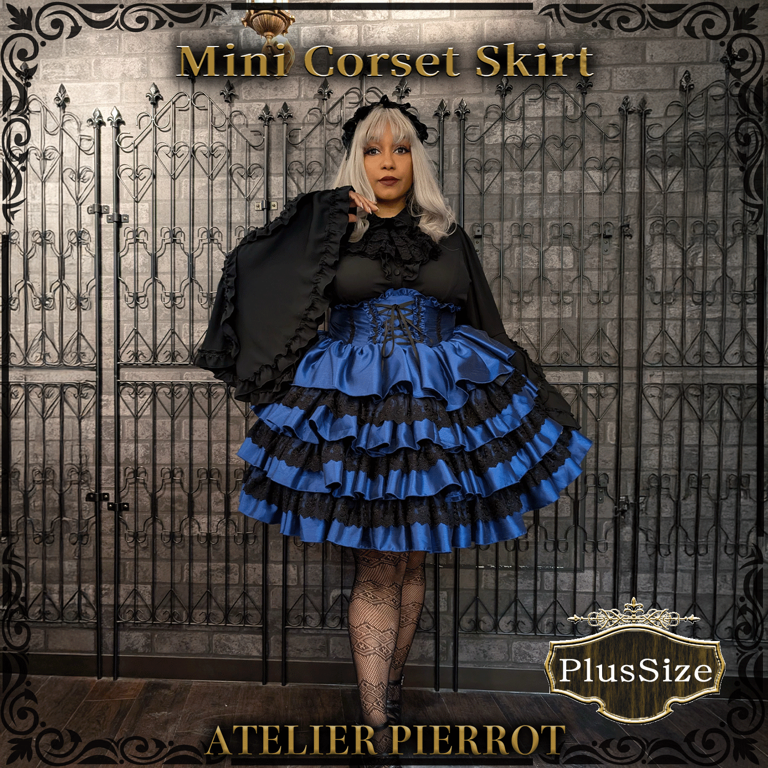 【ATELIER PIERROT【Mini Corset Skirt +尺寸白色/波尔多/紫色/海军/黑色×白色/黑色尺寸2 /尺寸3 /尺寸4