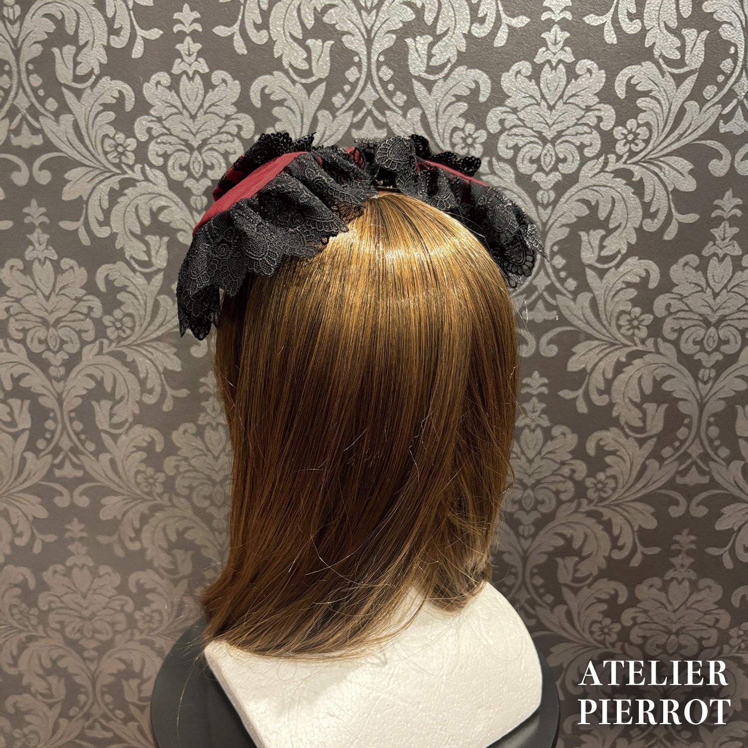 【ATELIER PIERROT】 Sweet Lace Ribbon Headband ホワイト/ボルドー/ブラック×ホワイト/ブラック