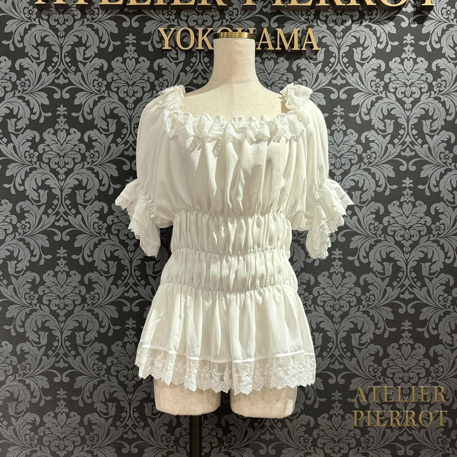 【ATELIER PIERROT】 Twinkle Ribbons Blouse White/Black