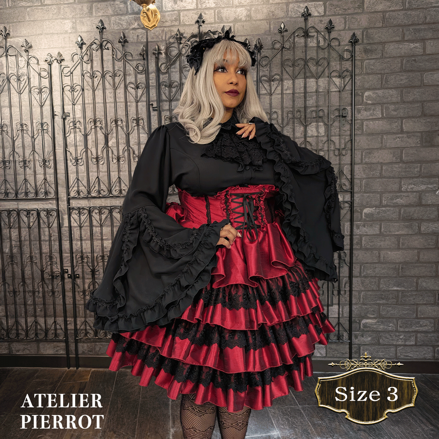 【ATELIER PIERROT【Mini Corset Skirt +尺寸白色/波尔多/紫色/海军/黑色×白色/黑色尺寸2 /尺寸3 /尺寸4