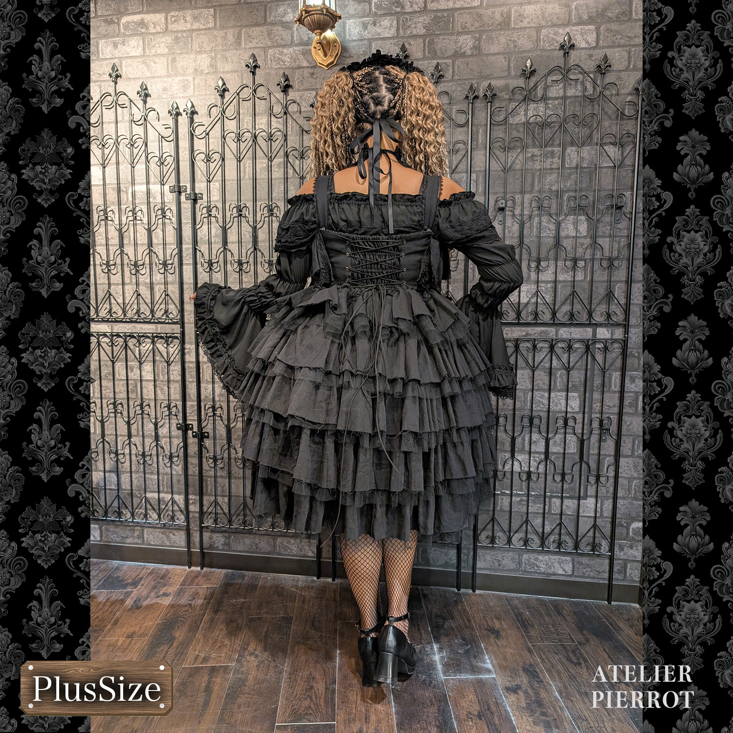 【Vallée lys】ヴァレリス Nonette Gauze Jumperskirt ボルドー/グレー/ブラック プラスサイズ