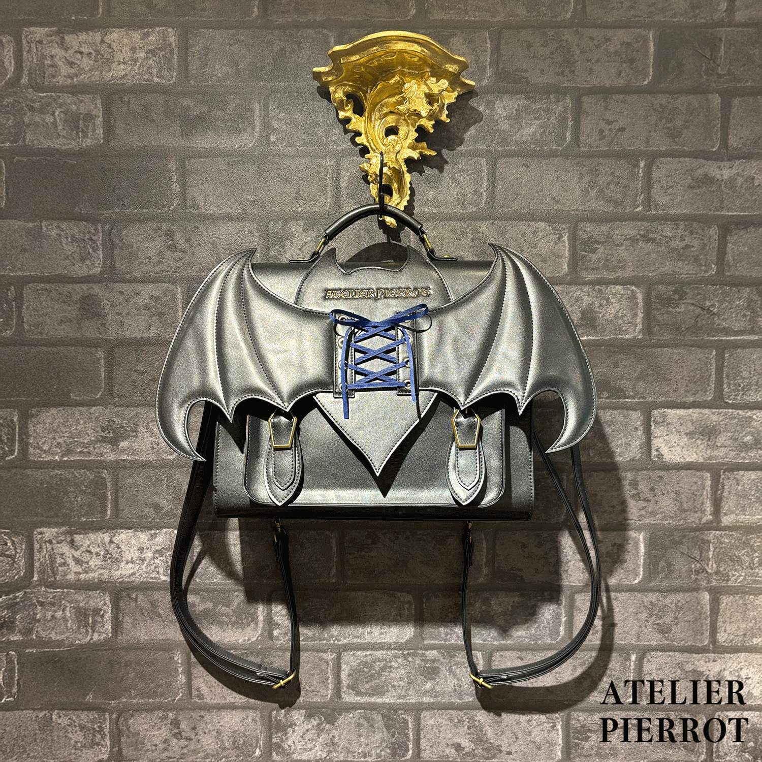 【ATELIER PIERROT】“夜間墳墓” Batwing Satchel Bordeaux/Navy/Black