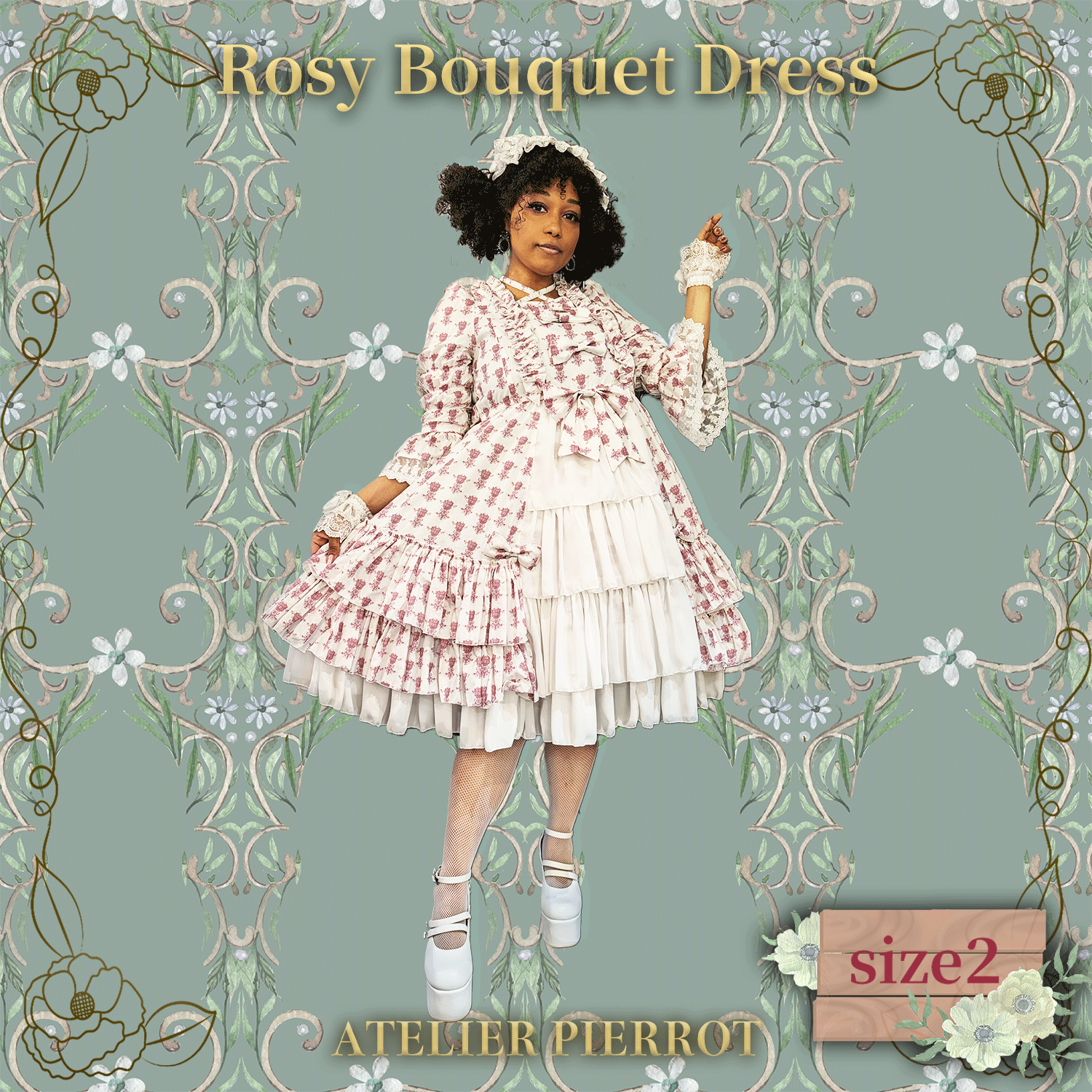 【ATELIER PIERROT】 Rosy Bouquet Dress Size 2